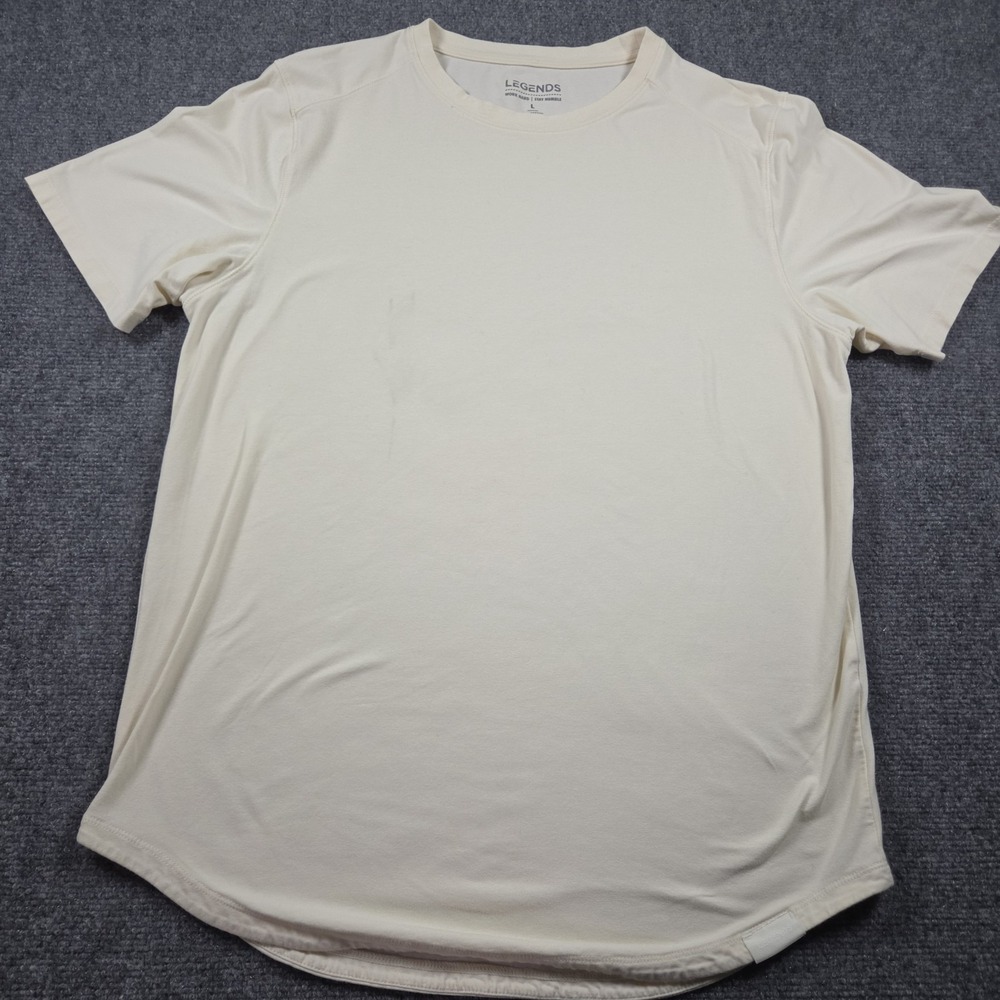 Legends Aviation T Shirt Mens Large Beige Performance Stretch Workout Curved Hem